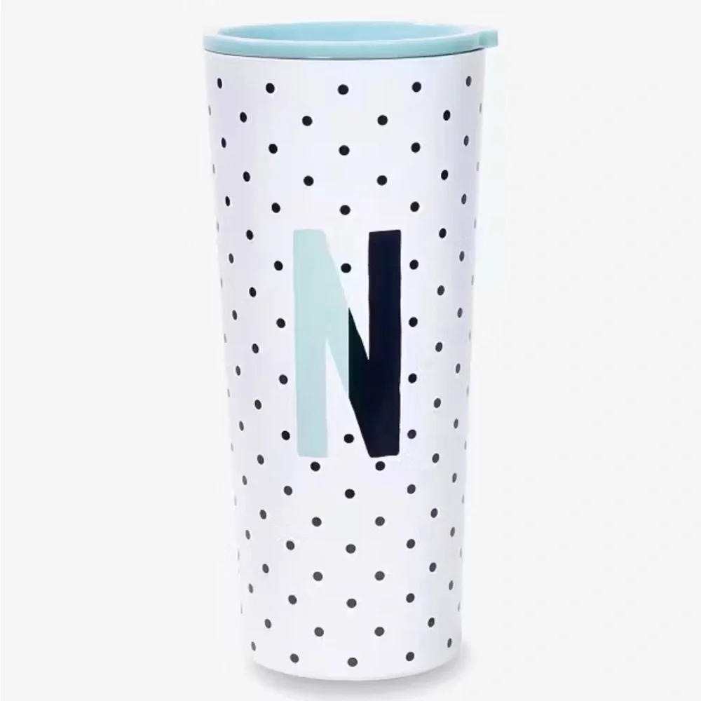 Kate Spade Black and White Polka‎ Dot Tumbler letter N